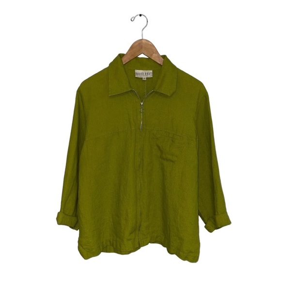 David  Dart Lightweight Linen Jacket Women's Size Small Green Zipper Relaxed Fit - Picture 1 of 9